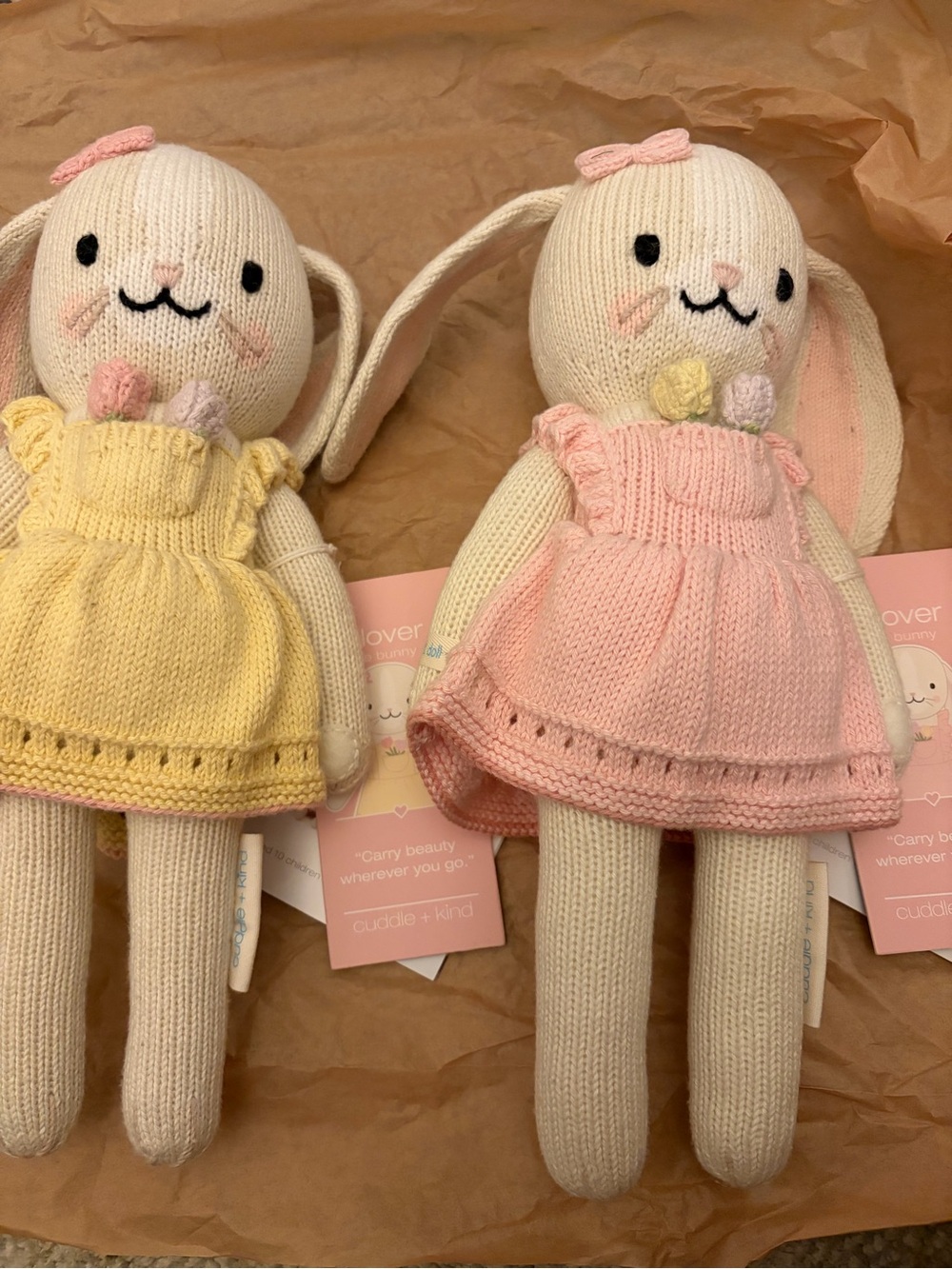 Cuddle and Kind signature knit Doll - Pink (blossom) + Yellow (buttercup) Dress